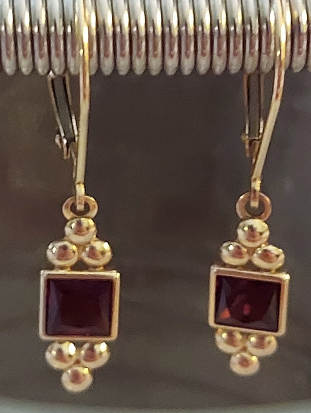 14K Garnet Drop Earrings - Picture 11 of 12
